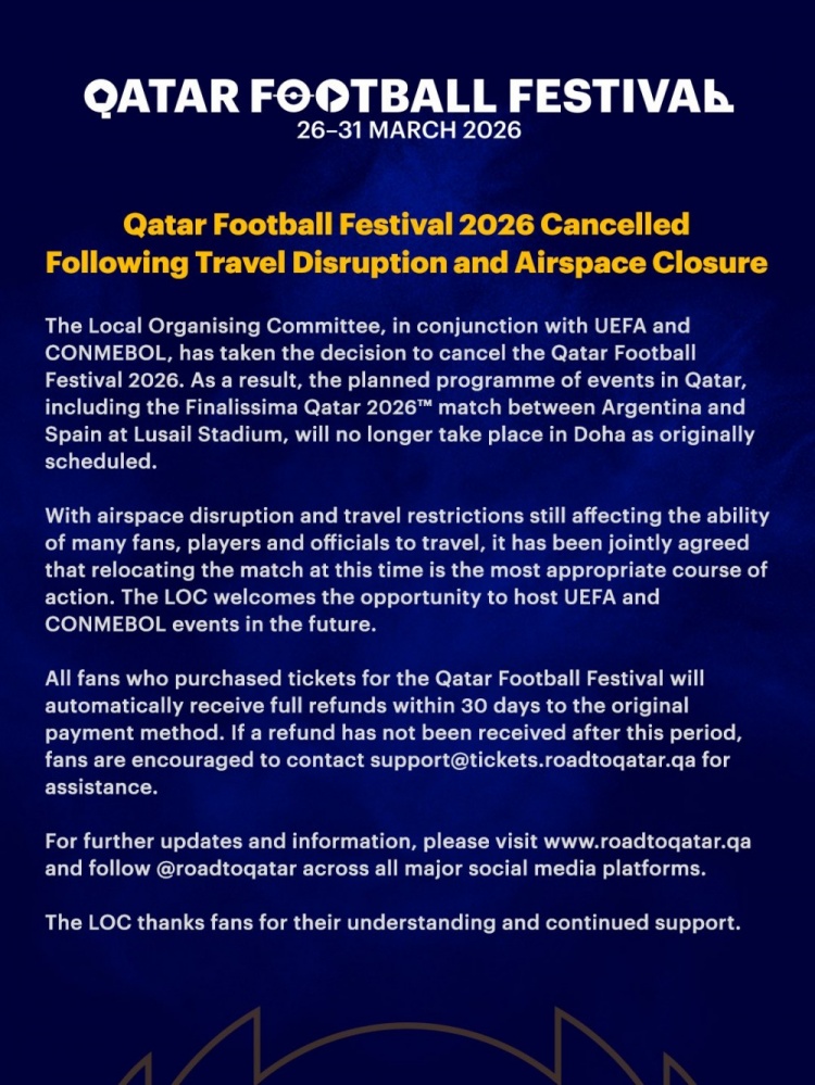 世界杯最新版下载-官方：2026年卡塔尔足球节因旅行中断和领空关闭取消